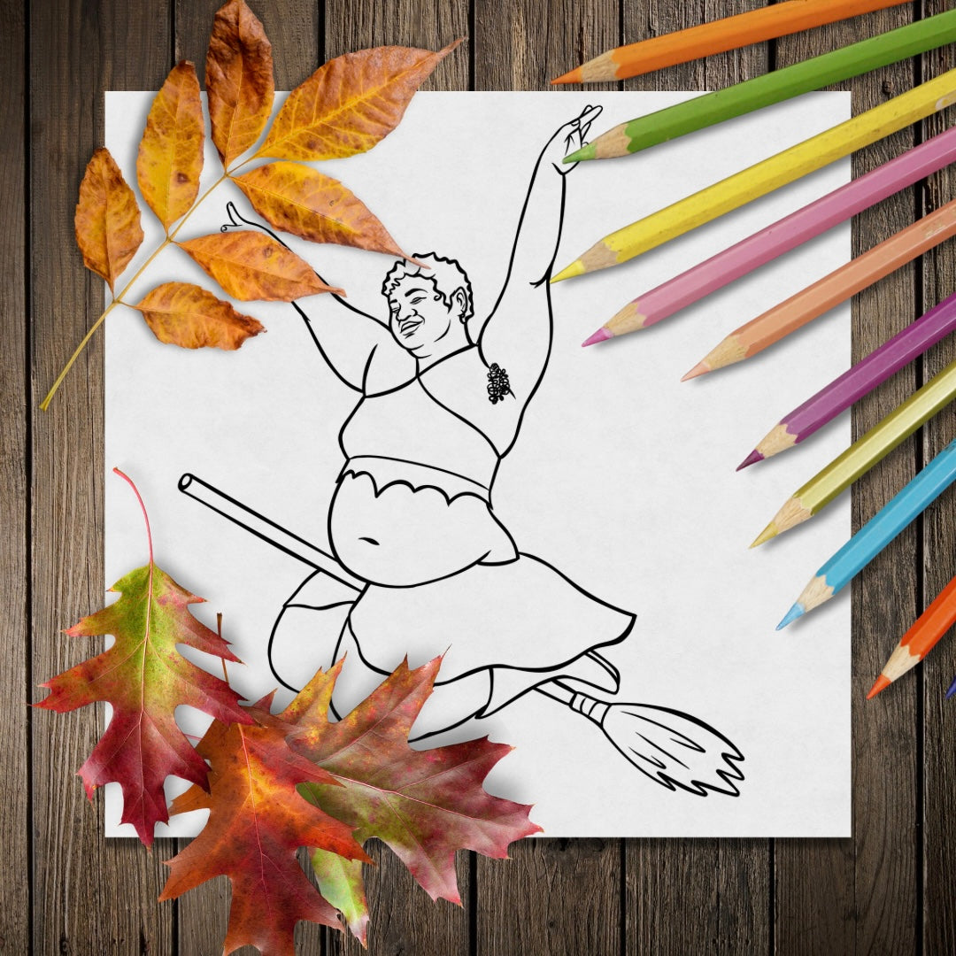 (free) queer chubby witch colouring page
