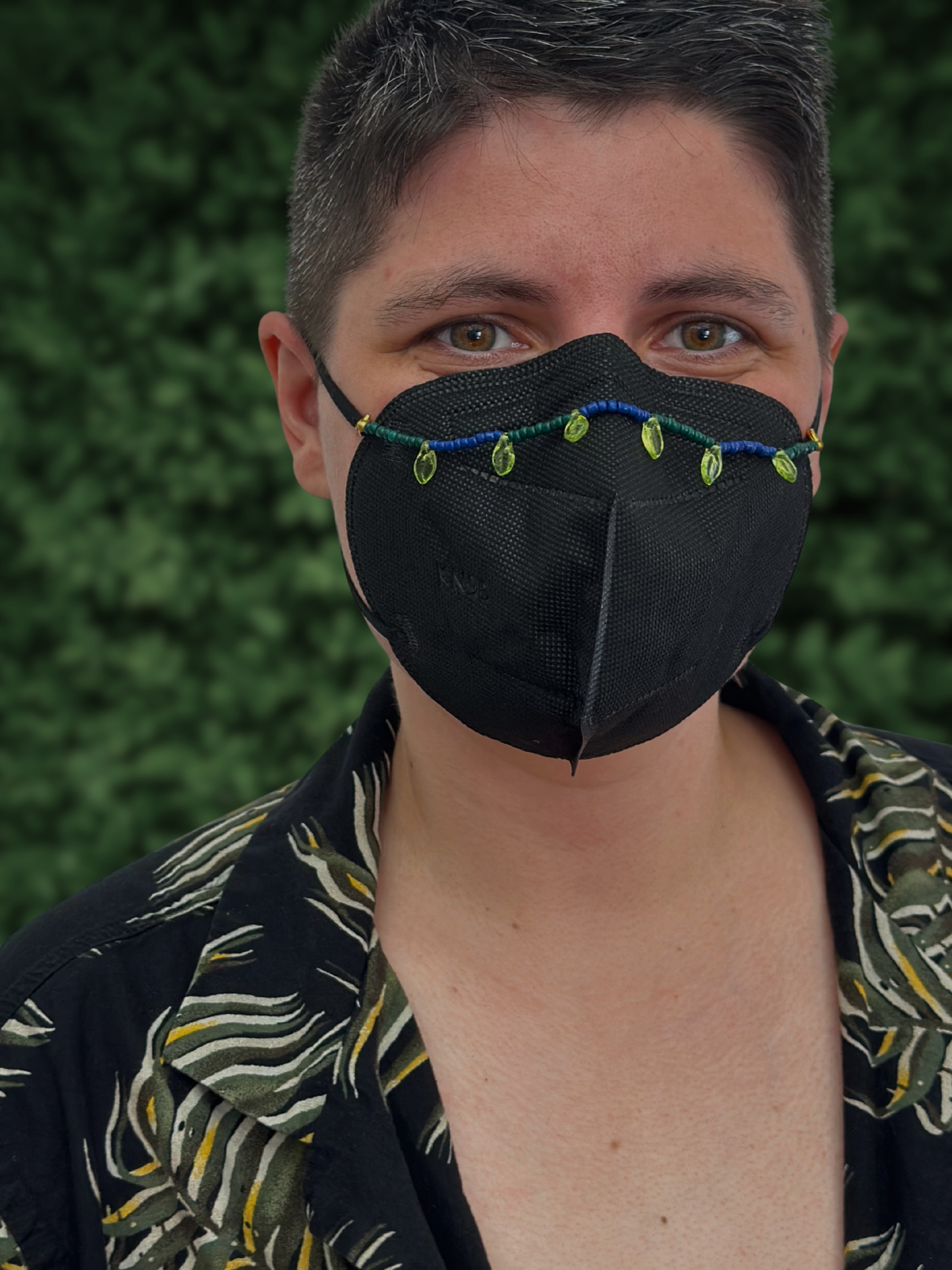 blue & green leafy beaded mask chain