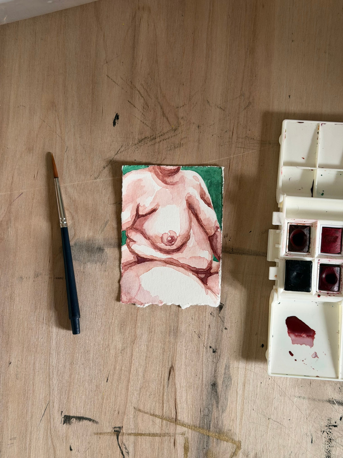 fat in the forest - watercolour original atc/aceo