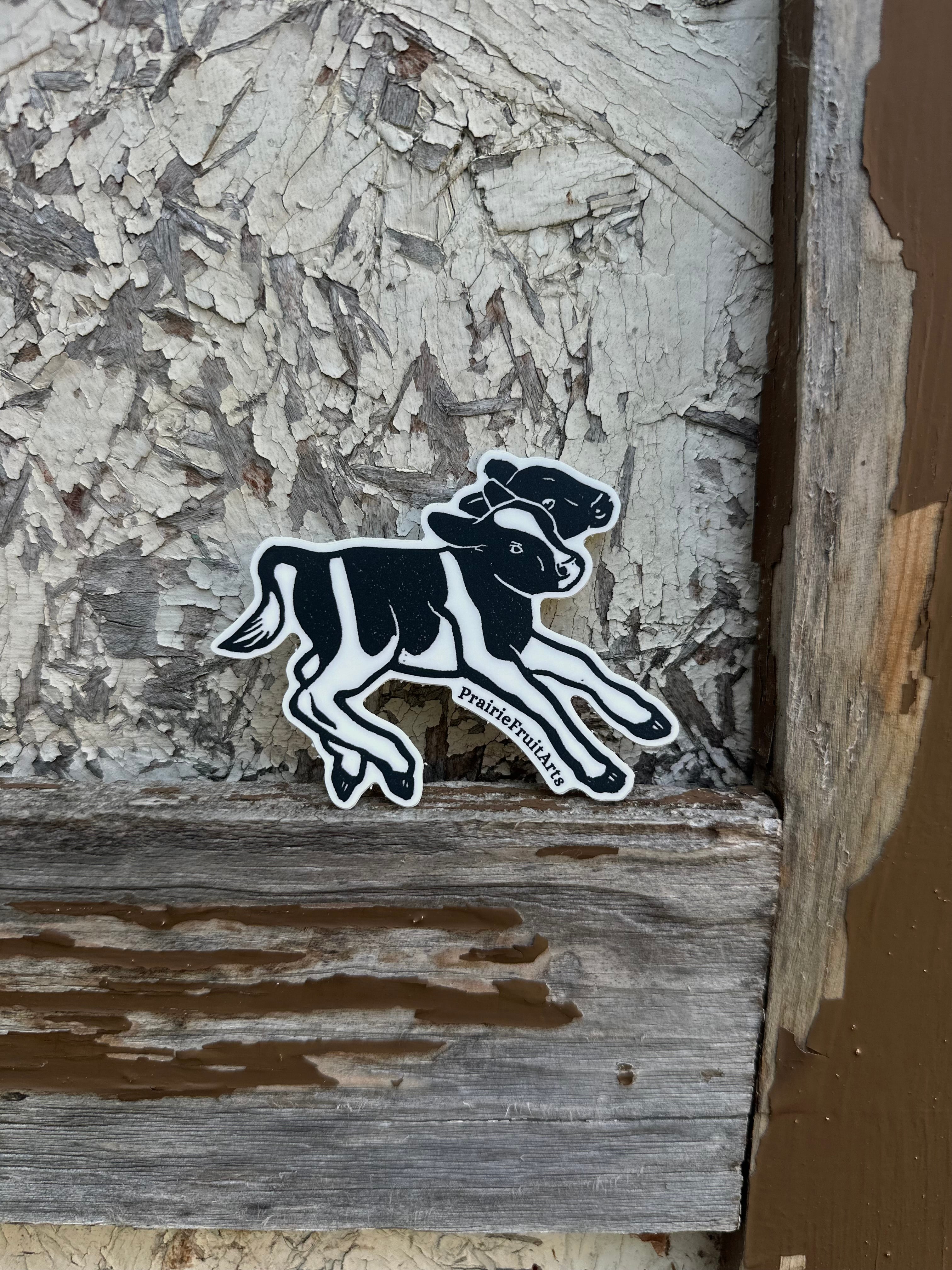 Block Print Sticker two headed calf block print sticker – prairie fruit arts