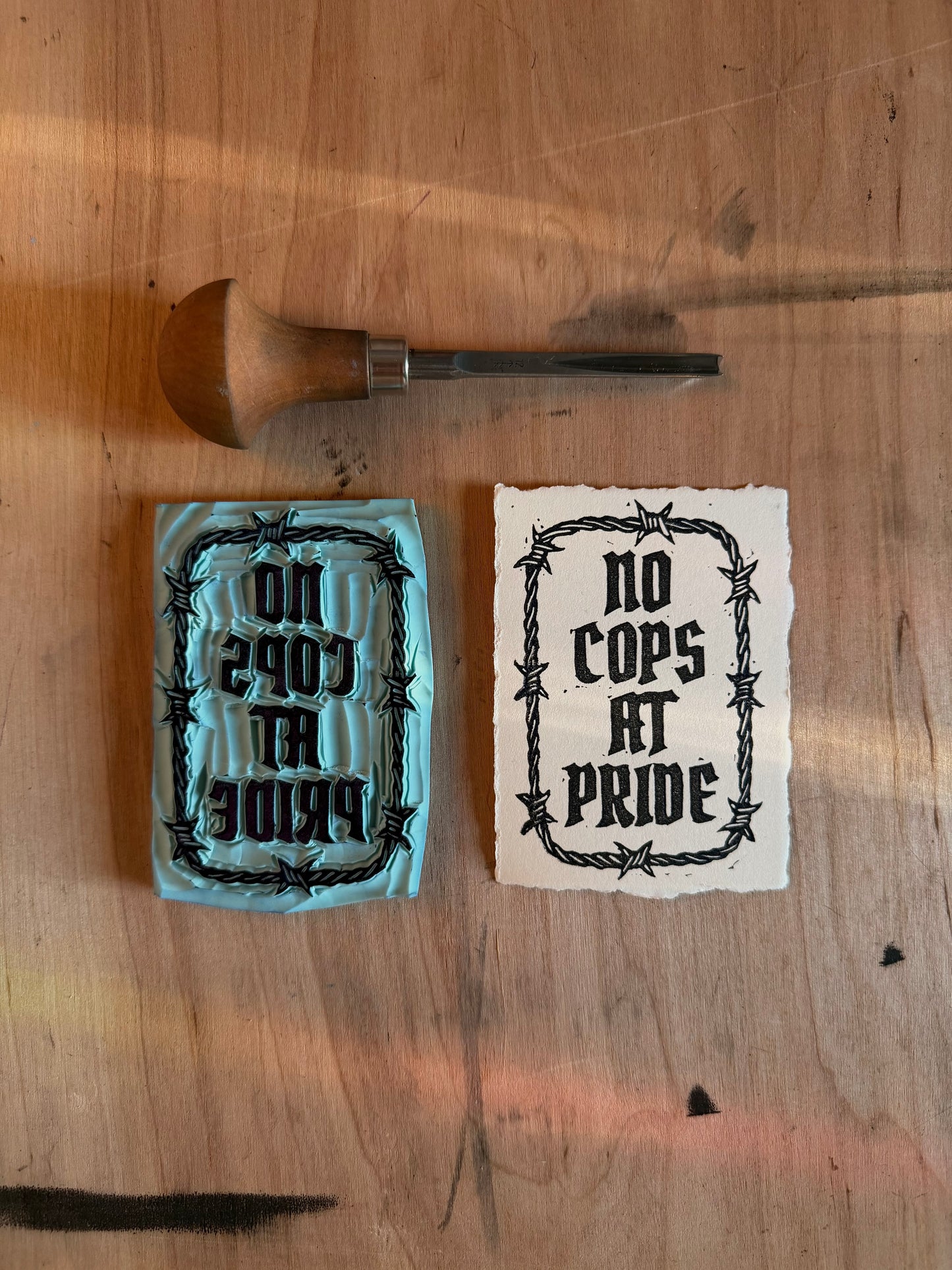 no cops at pride linocut atc/aceo
