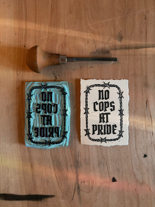 no cops at pride linocut atc/aceo