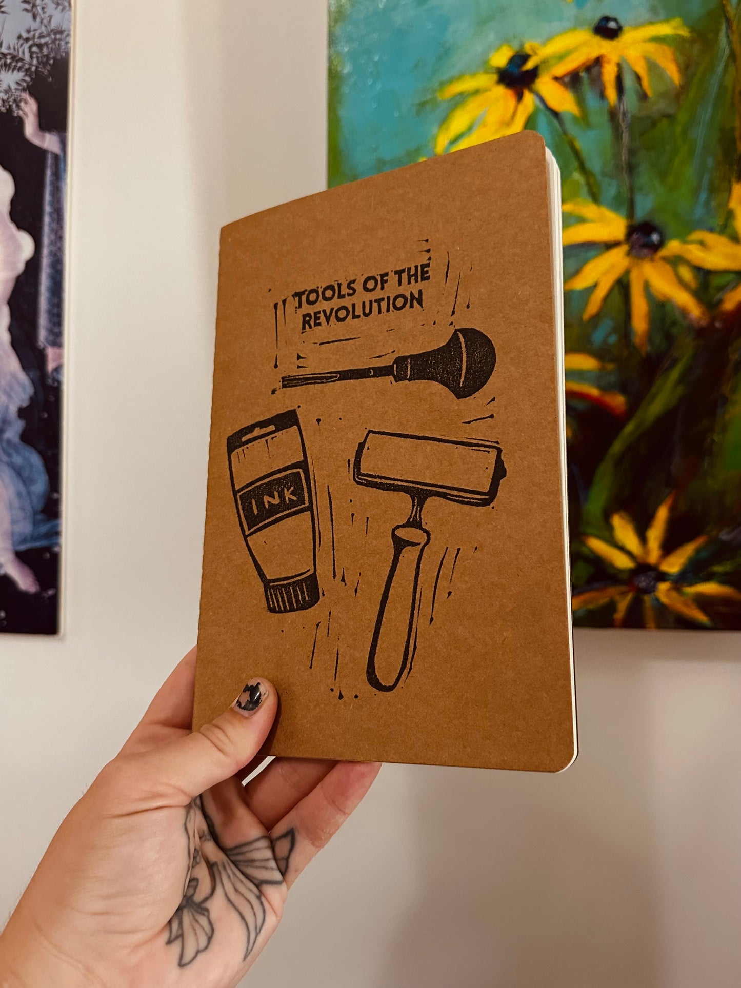 tools of the revolution linoprinted sketchbook