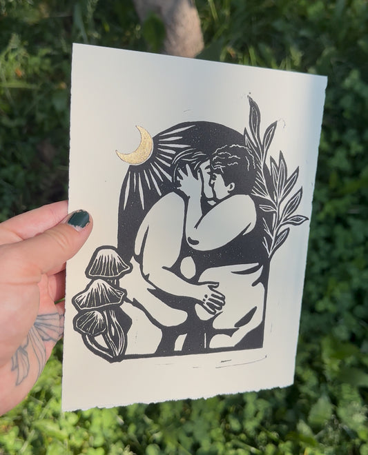 gold-embellished moonlit makeout print