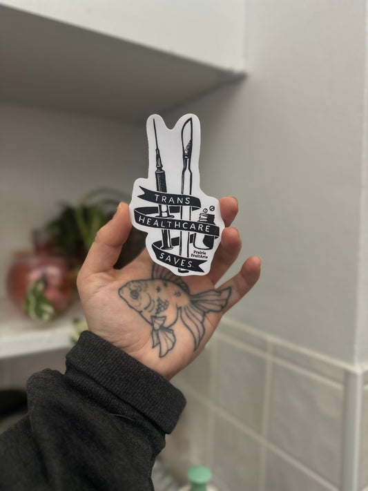 trans healthcare saves block print sticker