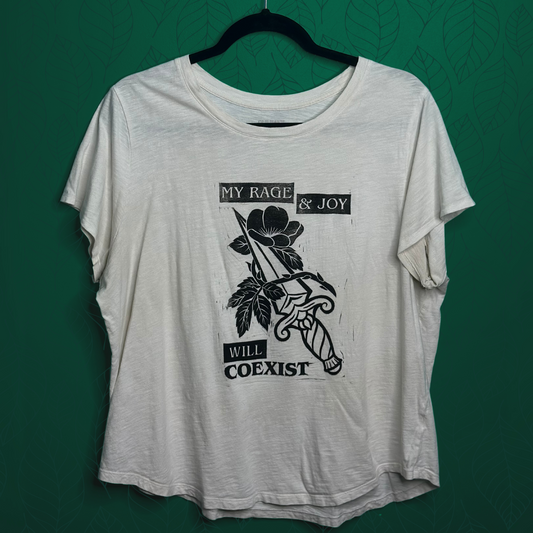 prairie rose linoprinted white shirt (xl)