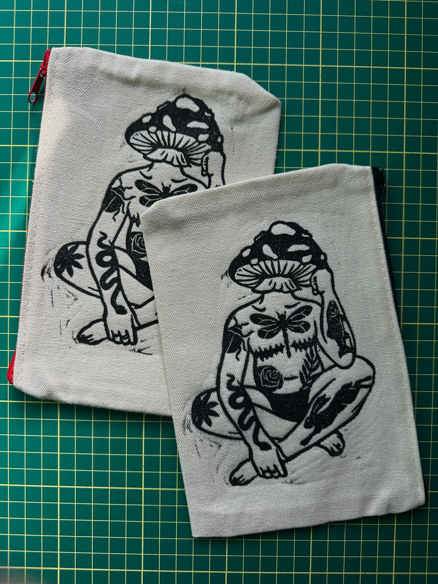 top surgery mushroom lino print pencil case