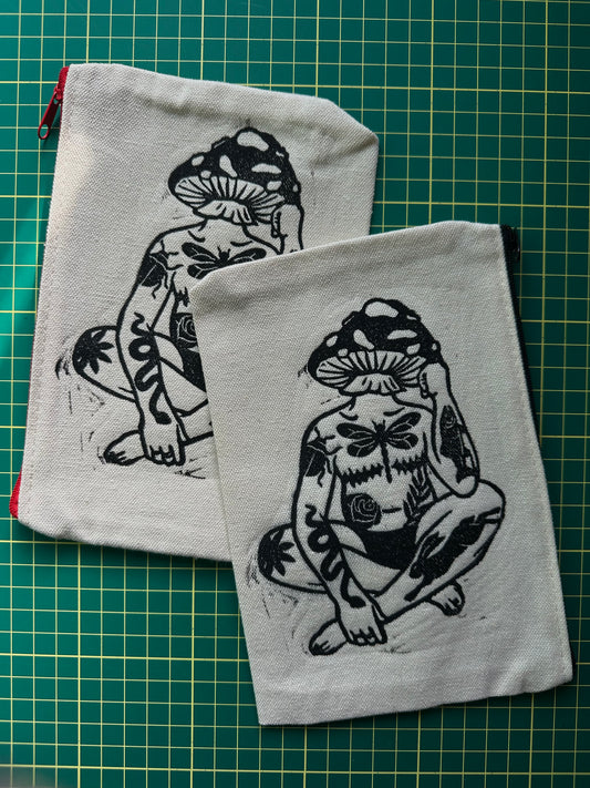 top surgery mushroom lino print pencil case