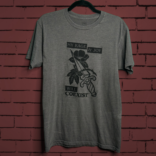 prairie rose linoprinted grey tshirt (m)