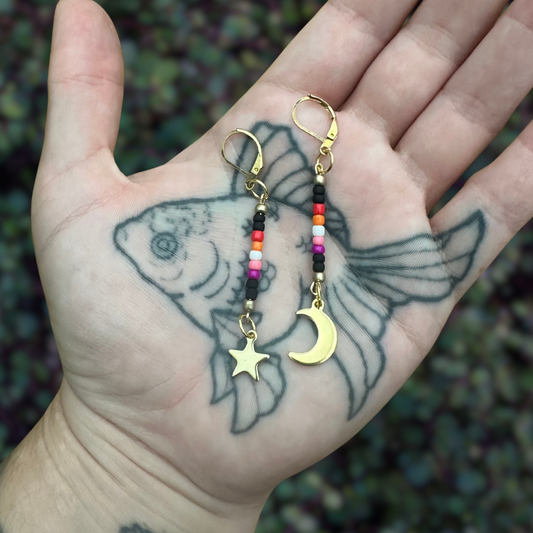 lesbian star & moon earrings