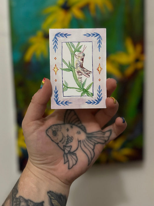 watercolour grasshopper atc (print)