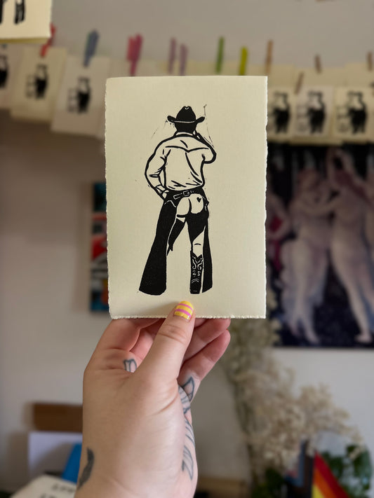 cheeky wrangler - linocut print