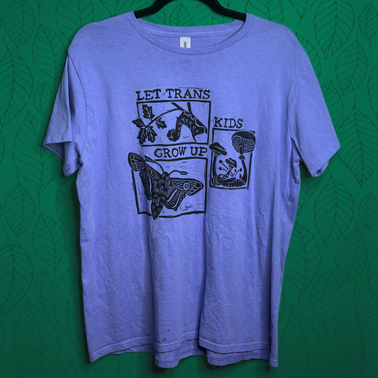 let trans kids grow up linoprinted purple shirt (XL)
