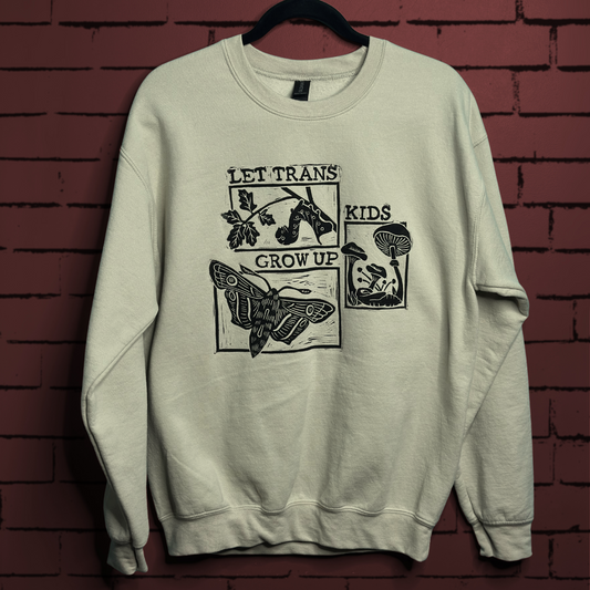 let trans kids grow up linoprinted stone crewneck (s)