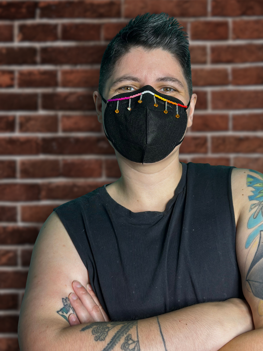 lesbian flag with orange dangles mask chain