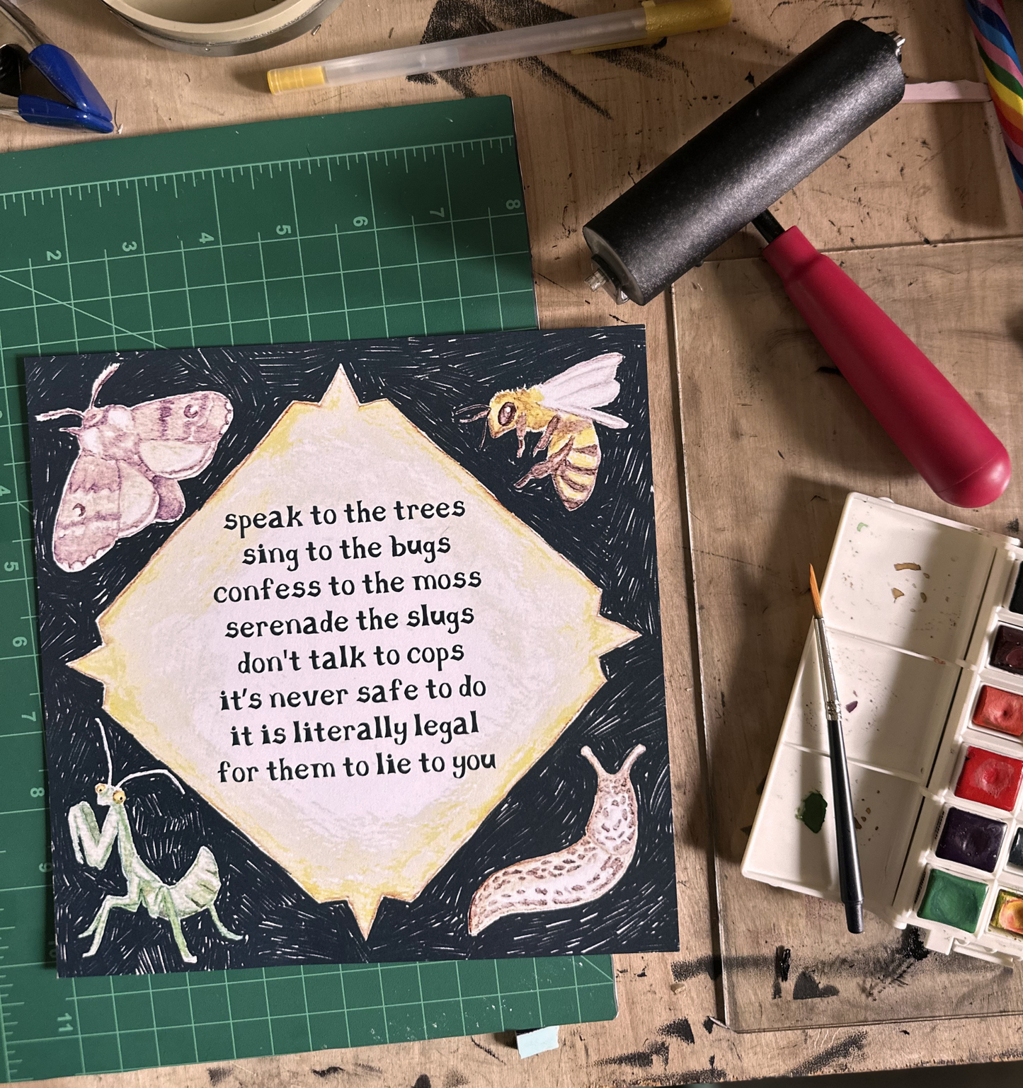 talk to bugs - watercolour poem print
