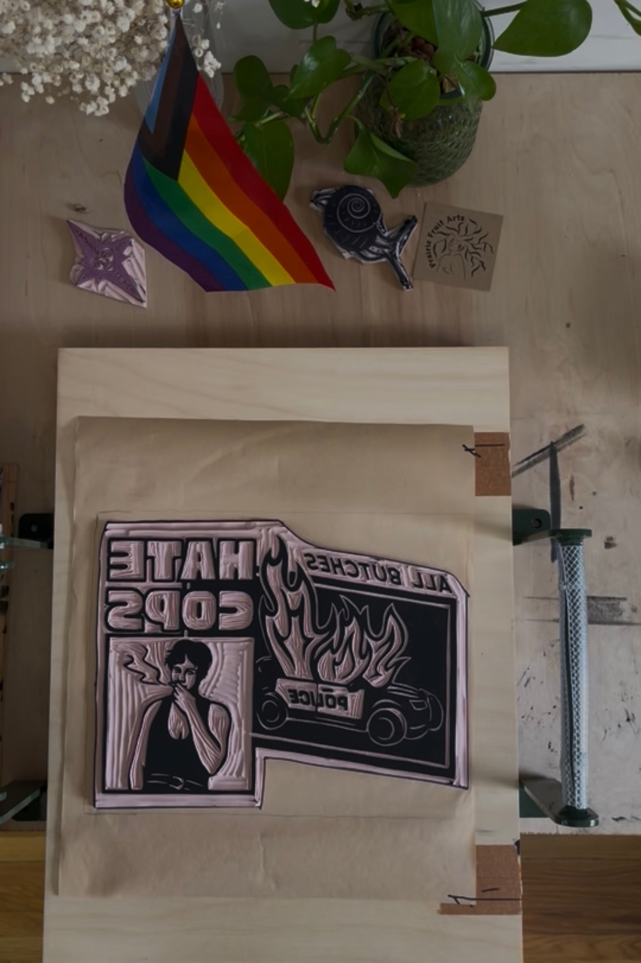 all butches hate cops linocut print