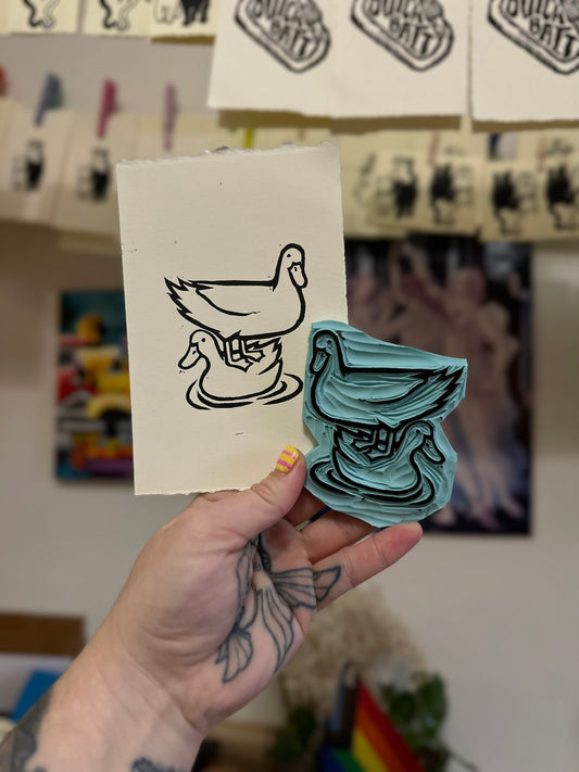 duck duck - linocut print