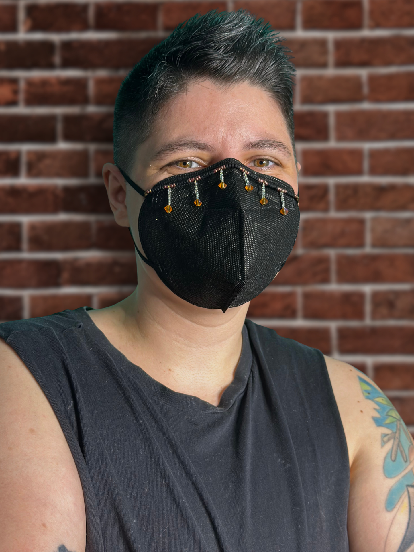 black & rose gold with orange dangles mask chain