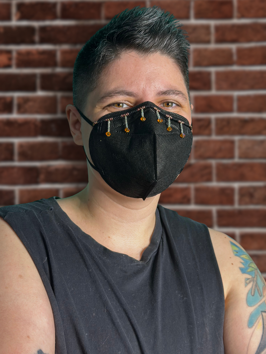 black & rose gold with orange dangles mask chain