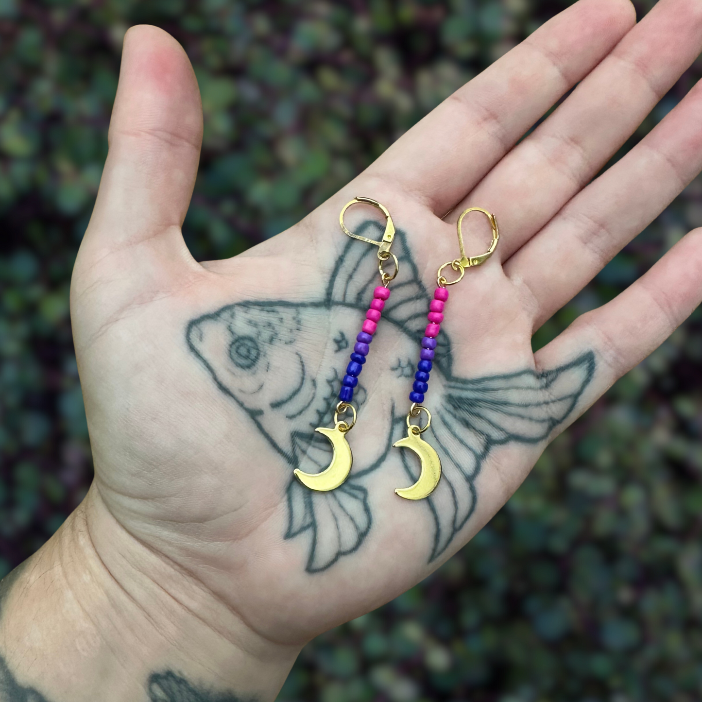 bi flag moon earrings