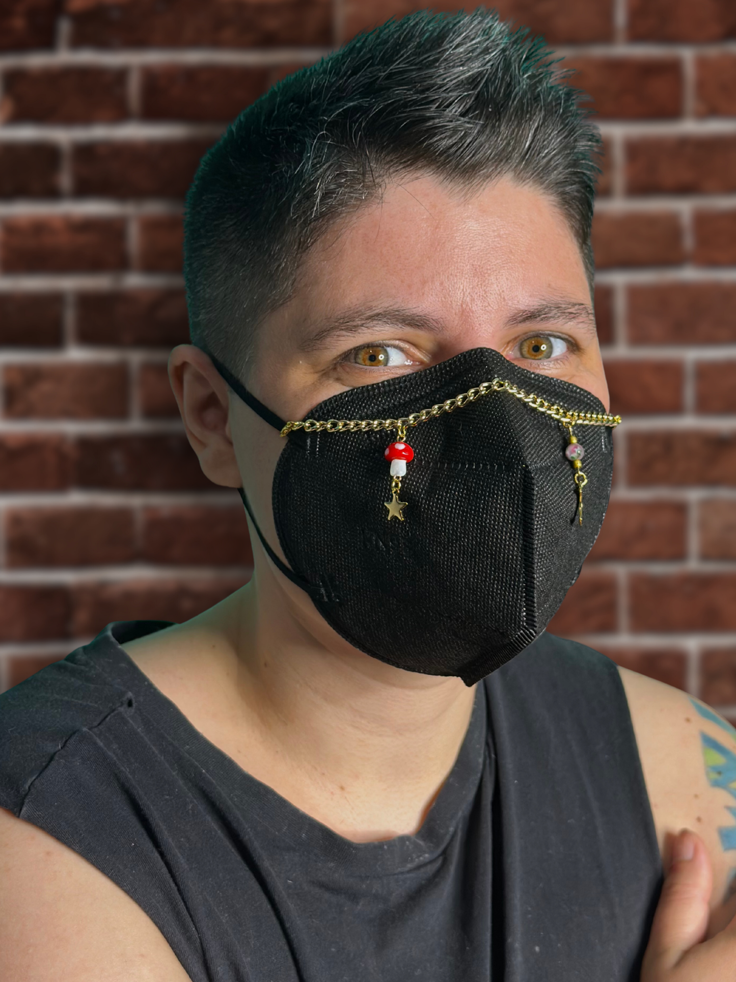 gold moon star mushroom mask chain