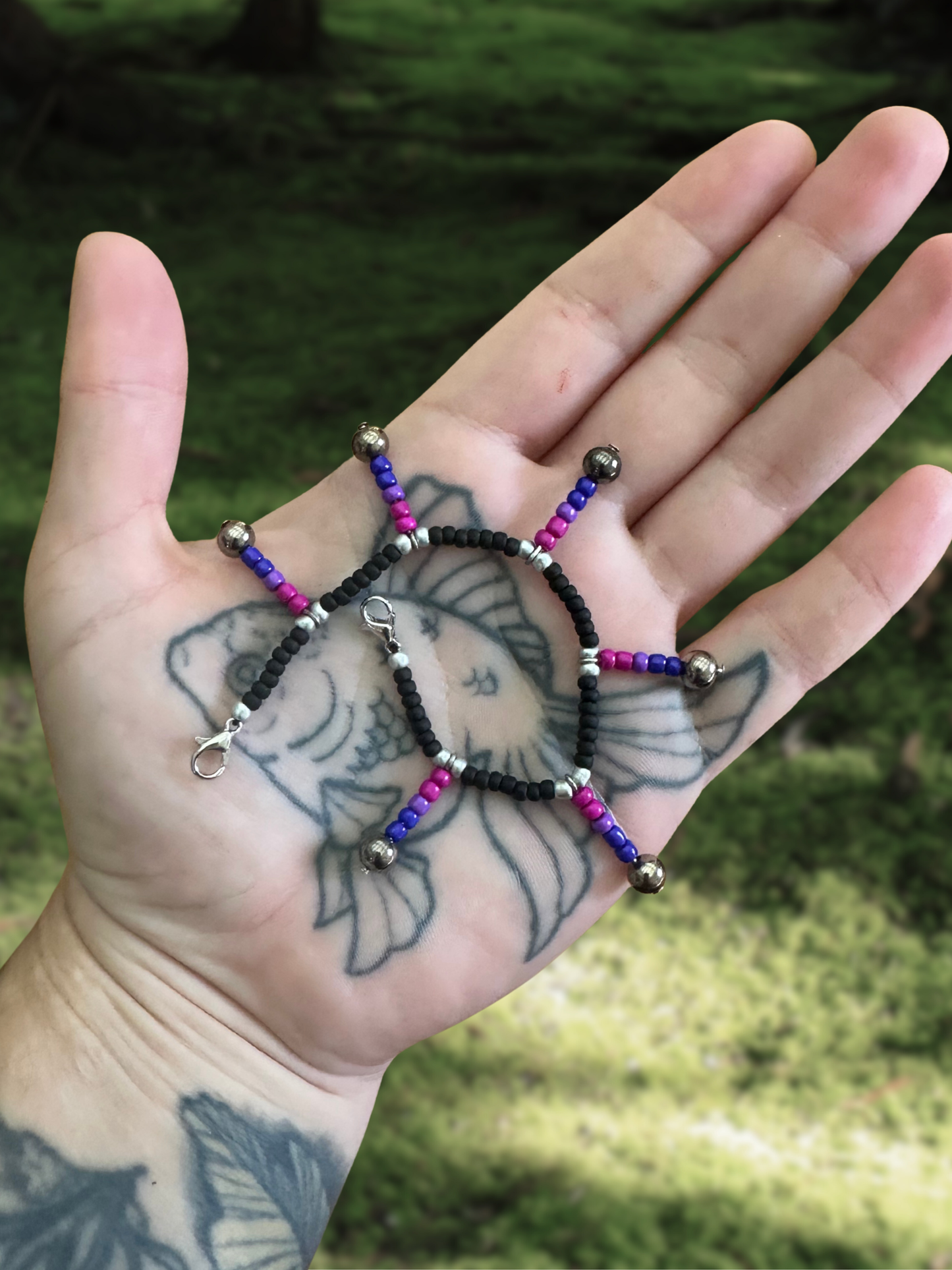 silver & black bi flag beaded mask chain