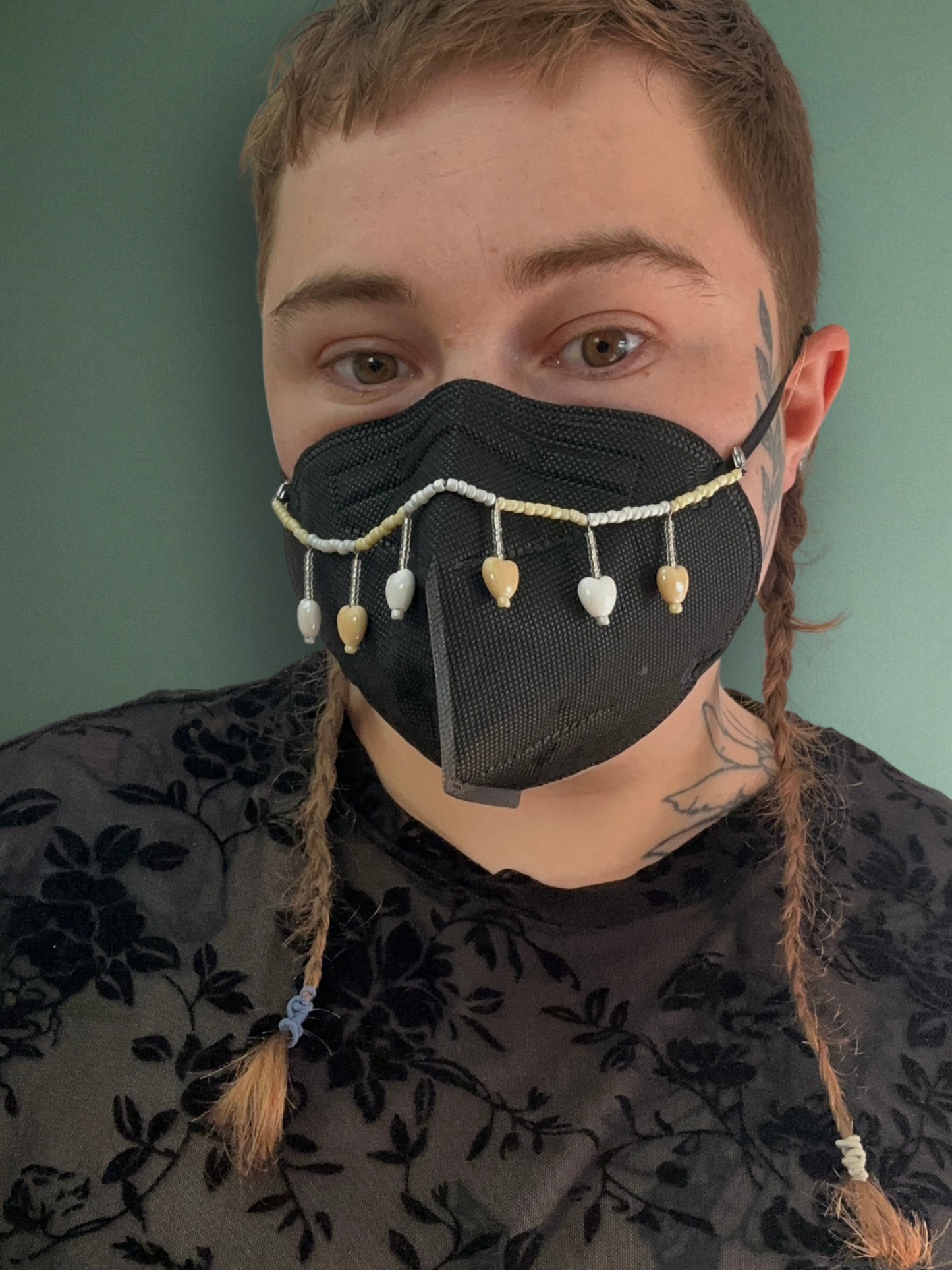 beige and white heart dangle mask chain