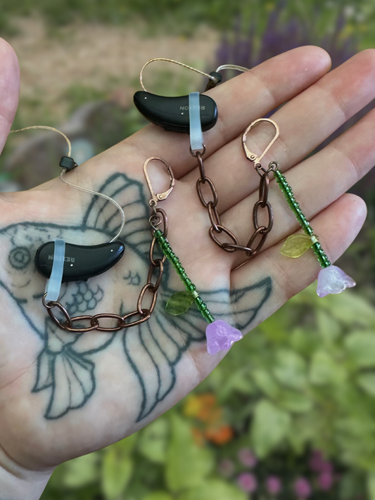 bellflower with antique-bronze chain hearing aid savers