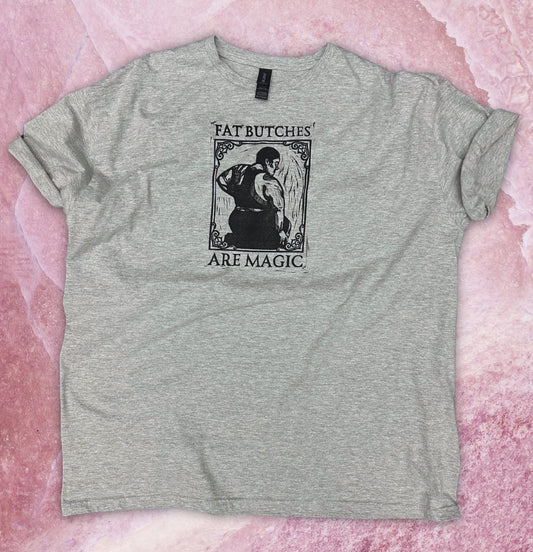 fat butches are magic block print grey t shirt (3xl)