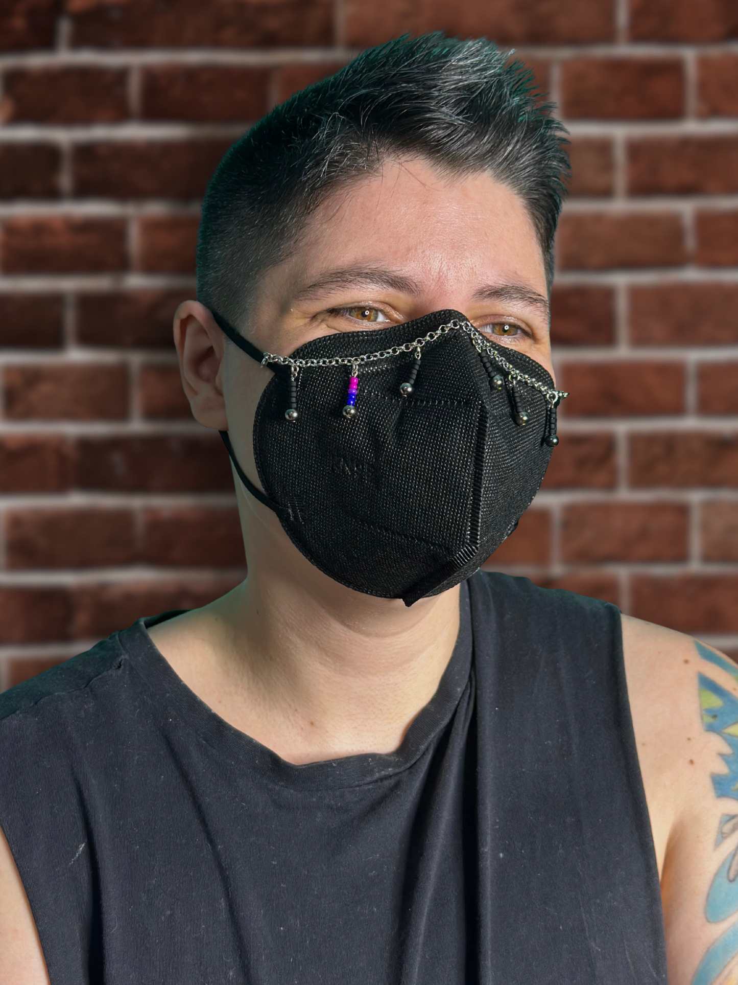 bi flag silver mask chain