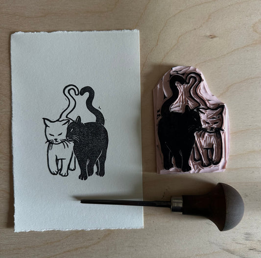nonbinary lesbian cats who hate cops and the government - linocut print