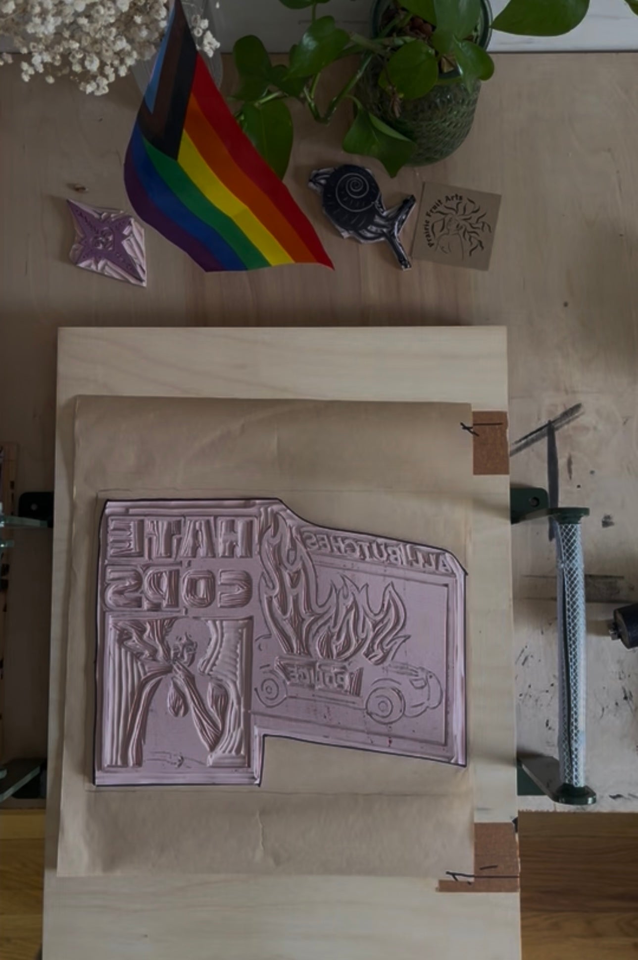 all butches hate cops linocut print