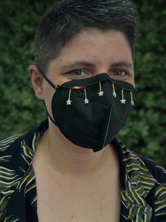 lesbian black beaded mask chain with dangly stars