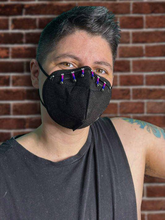 silver & black bi flag beaded mask chain